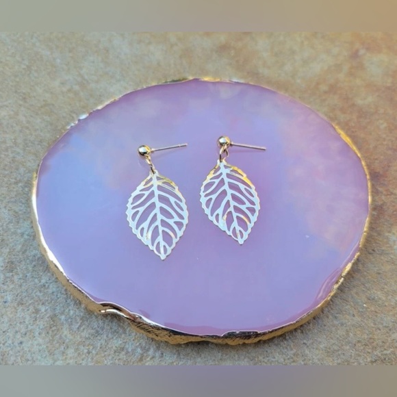 “Autumn” Fall Gold Lasercut Cut-out Hollow Leaf Leaves Nature Boho Hippie Dangle - Picture 2 of 16